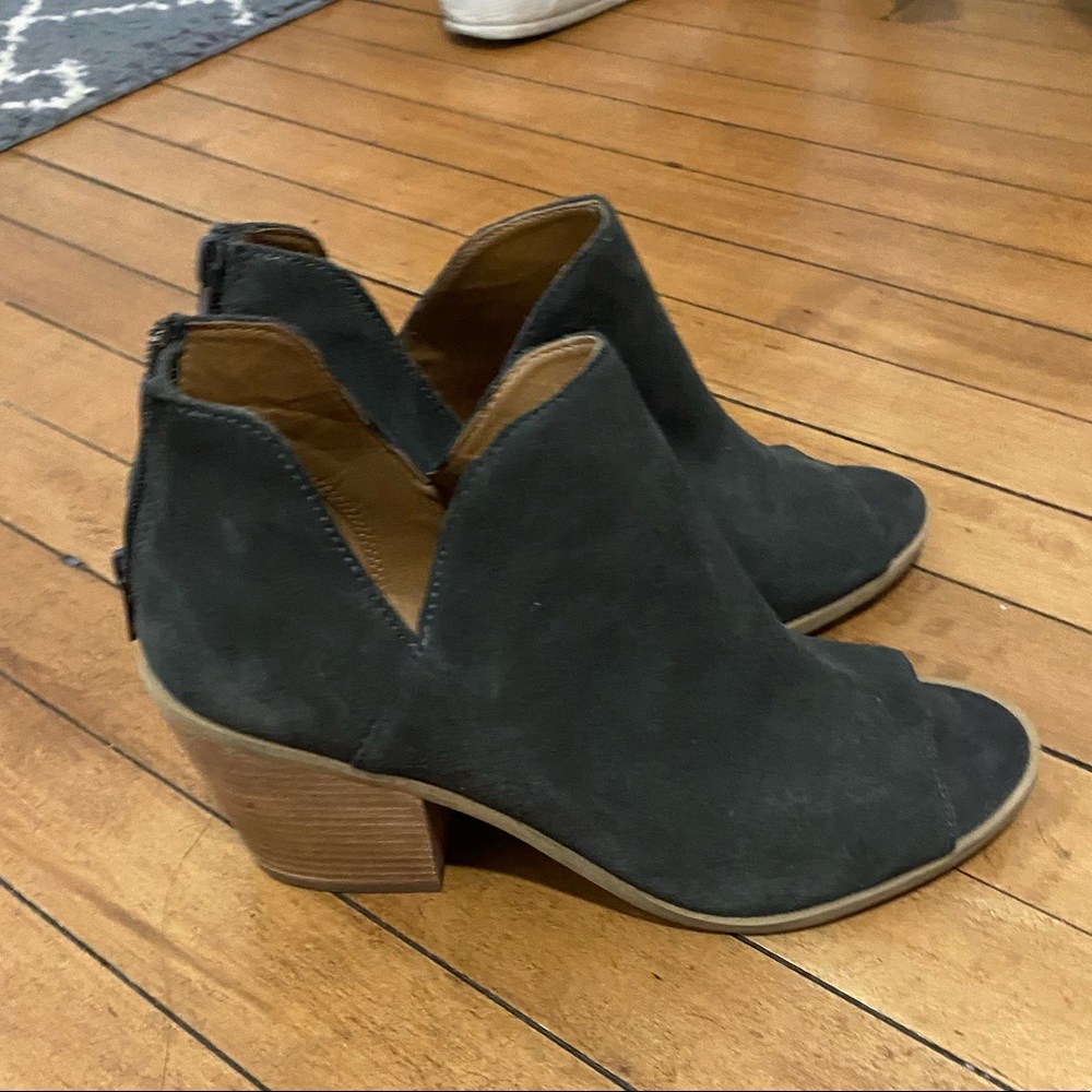 Susina suede booties with peep toe- never worn outside house